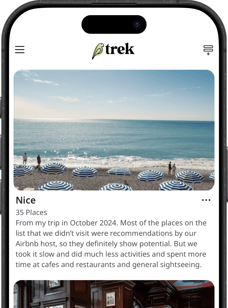 a list named 'Nice', with a description of a trip to Nice, France